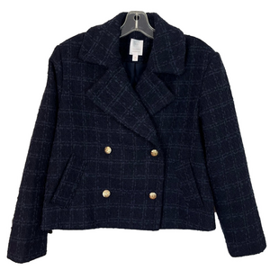 LC Lauren Conrad Women’s 4-Button Double Breasted Tweed Navy Blue Shacket Medium